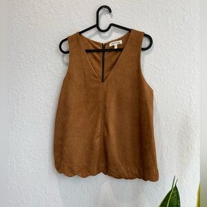 Monteau Tan Suede Scalloped Edge Sleeveless Top Size M‎